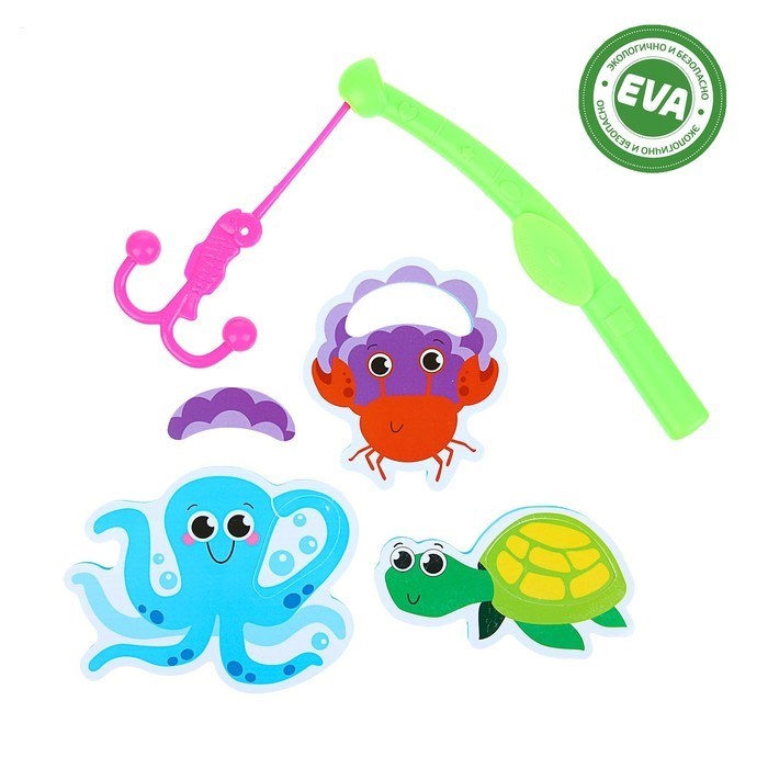 Игра для ванны "Рыбалка. Морские жители" 3 игрушки из EVA + удочка, от 6 месяцев 3612517 - фото 414448