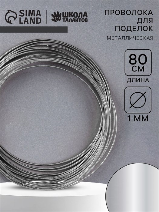 Проволока металлическая для поделок и декорирования, 5 шт. по 80 см, D= 1 мм, цвет серебристый 1078931