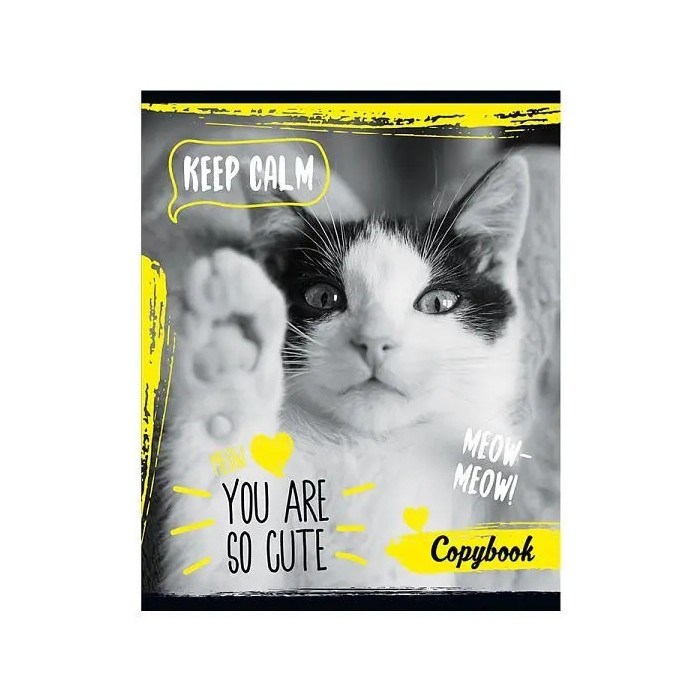 Тетрадь А5 40 л линия BG "Fluffy. Чёрно-белый котёнок" обложка картон, скоба, блок 60 г/м², белизна блока 90-92% - копия - копия Т5ск40 7685 черно-белый