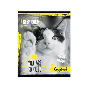 Тетрадь А5 40 л линия BG "Fluffy. Чёрно-белый котёнок" обложка картон, скоба, блок 60 г/м², белизна блока 90-92% - копия - копия Т5ск40 7685 черно-белый